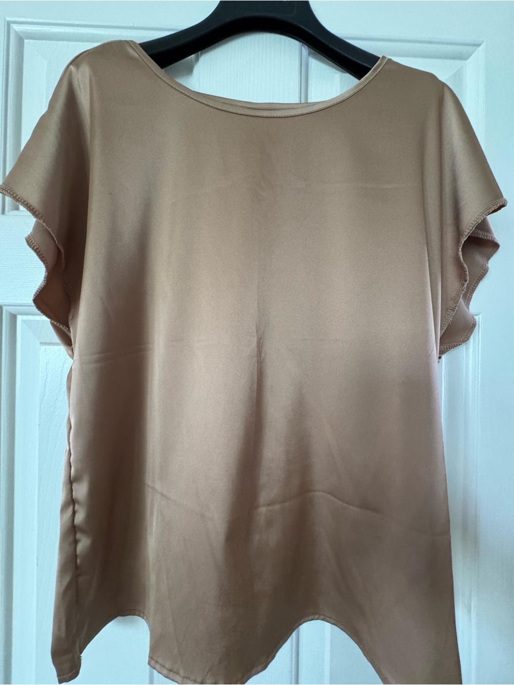 SHEIN Neutral Tan/Bronze Short Sleeve Boatneck Blouse